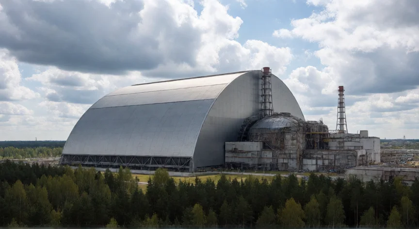 que hicieron los liquidadores de chernobyl, La Nueva Estructura de Contención de acero que cubre el Sarcófago original de Chernóbil