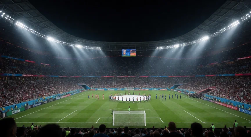 que hicieron los mexicanos con ecuador, Estadio de fútbol durante un partido de la Copa del Mundo por la noche