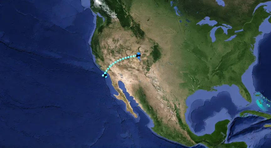 que hicieron los mexicanos contra ecuador, Mapa aéreo mostrando la distancia entre México y Ecuador