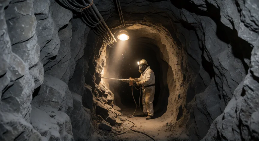 que hicieron los mineros en chernobyl, Minero excavando el túnel subreactor bajo el Reactor 4 de Chernóbil en 1986