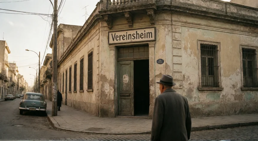 que hicieron los nazis en argentina, Calle de Buenos Aires en los años 50 con edificio de sociedad germano-argentina