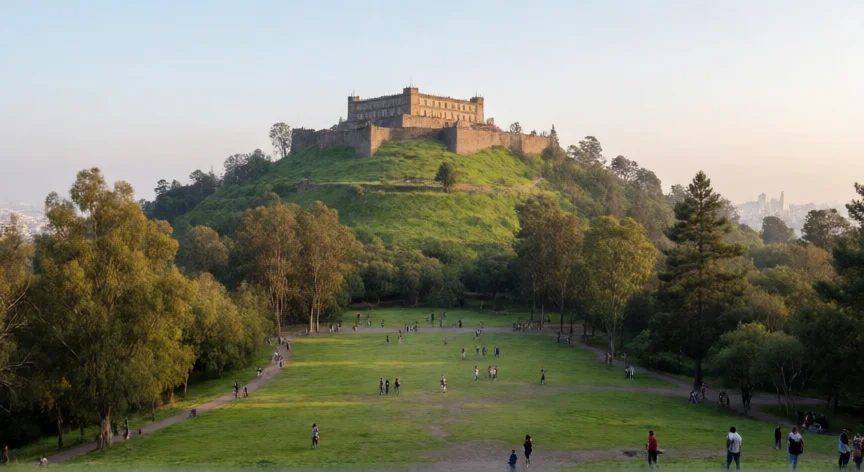 que hicieron los niños heroes, Vista panorámica del Castillo de Chapultepec en la Ciudad de México