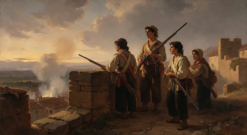 qué hicieron los niños héroes y quiénes fueron, Jóvenes españoles en muralla defensiva durante la Guerra de la Independencia, estilo romántico