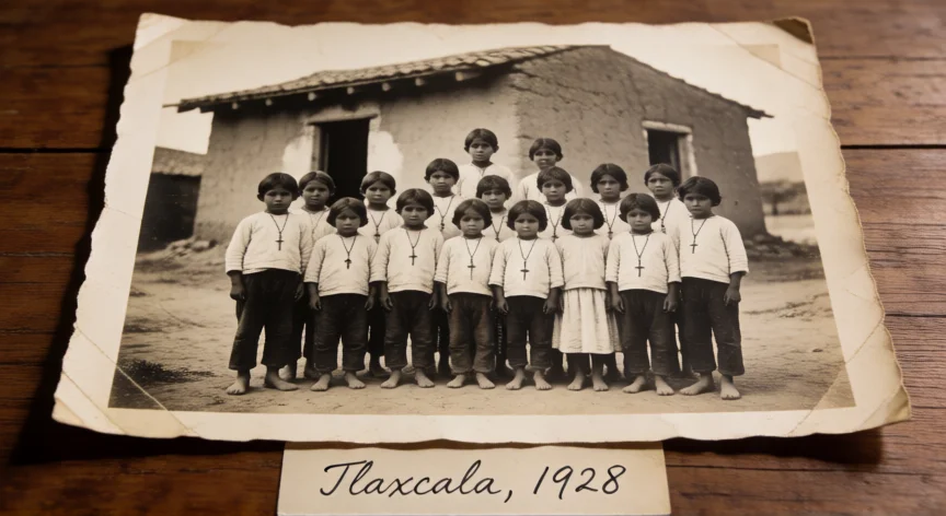 que hicieron los niños martires de tlaxcala, Fotografía histórica de niños en Tlaxcala durante la época de la persecución religiosa