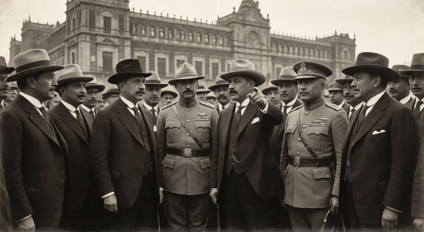 que hicieron los obregonistas, Políticos y militares obregonistas frente al Palacio Nacional en la década de 1920
