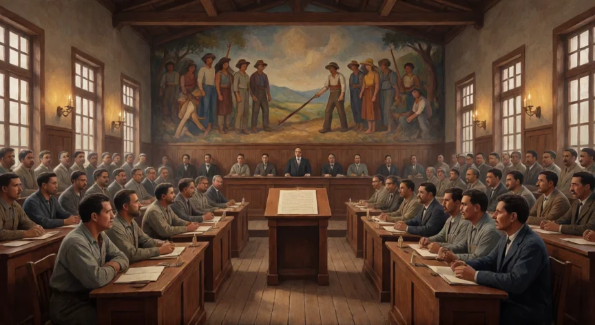 qué hicieron los obreros en la revolución mexicana, Sesión de la Convención Constituyente de Querétaro 1917 con delegados obreros y campesinos