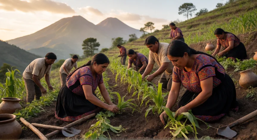 que hicieron los otomíes, Comunidad otomí trabajando en una milpa en las montañas de Hidalgo, México