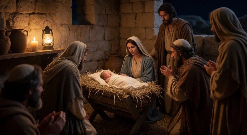 qué hicieron los pastores luego de escuchar al ángel, Los pastores visitan al niño Jesús en el pesebre de Belén y le dan gracias