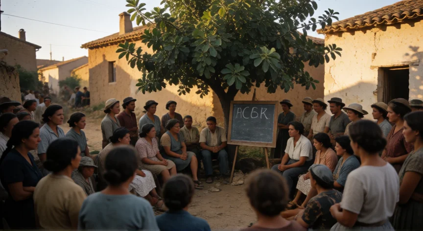 que hicieron los republicanos durante la guerra civil española, Escena de vida cotidiana y educación popular en un pueblo andaluz durante la Guerra Civil