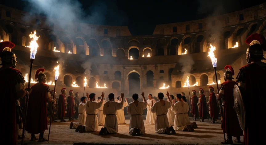 que hicieron los romanos despues de la muerte de jesus, Cristianos en oración durante una persecución en la Roma antigua
