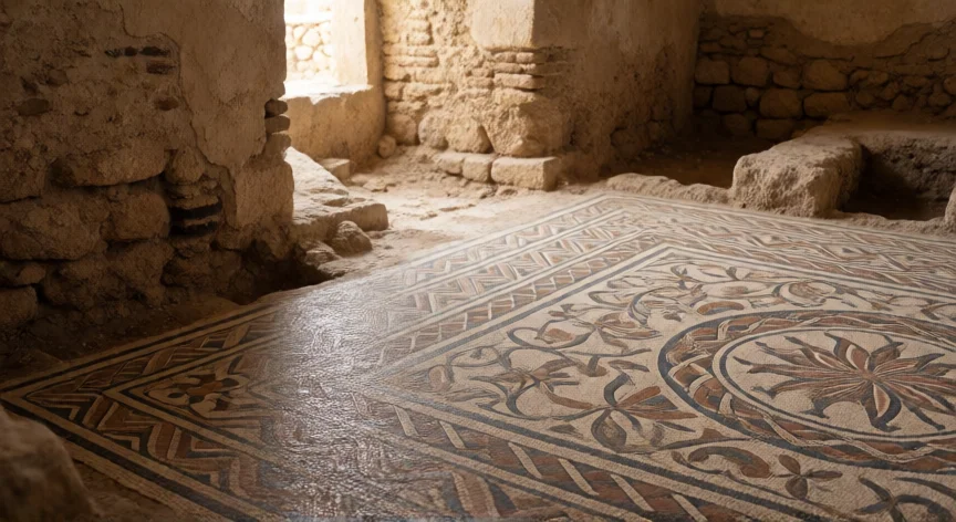 que hicieron los romanos en cartago, Mosaico romano de la Basílica de San Cipriano en el yacimiento arqueológico de Cartago