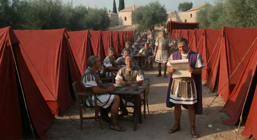 que hicieron los romanos la vida de brian, Campamento romano con oficial burocrático y soldados aburridos en Judea