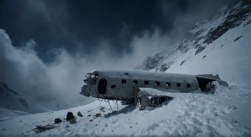 que hicieron los sobrevivientes de los andes, Restos del avión vuelo 571 uruguayo en la nieve de los Andes, octubre 1972