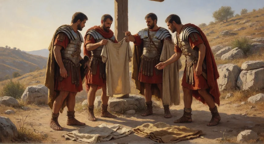 qué hicieron los soldados con la ropa de jesús, Soldados romanos repartiendo las vestiduras de Jesús al pie de la cruz
