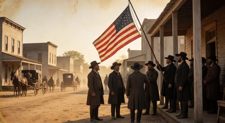 Levantamiento de la bandera de EE.UU. en Texas durante la ceremonia de anexión en 1845