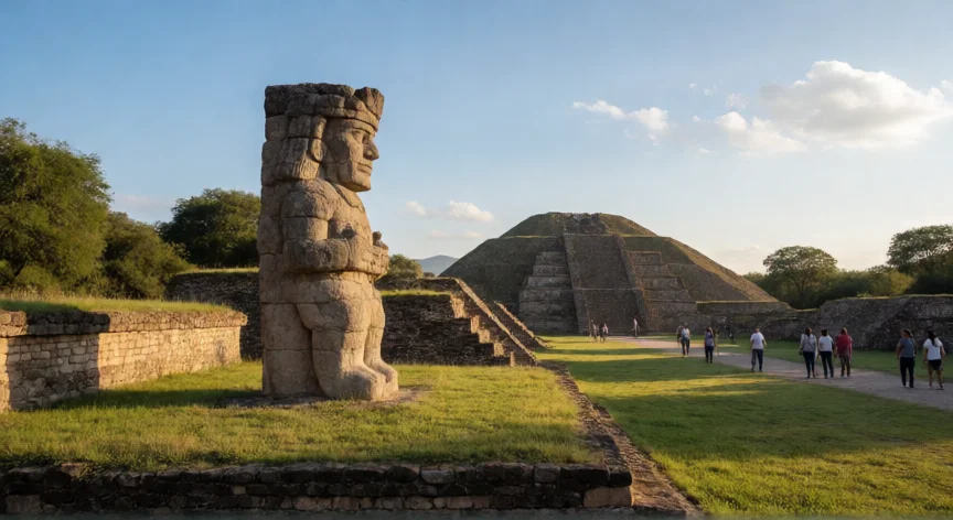 que hicieron los toltecas, Atlante tolteca de piedra en el sitio arqueológico de Tula, Hidalgo, México