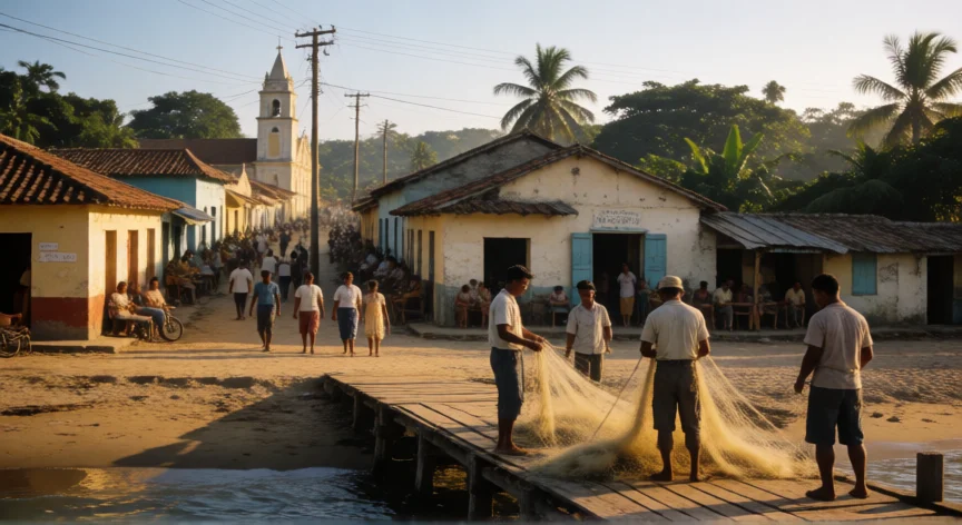 que hicieron los venezolanos antes del terremoto, Vista cotidiana de una comunidad costera venezolana antes del terremoto de Carúpano 1967