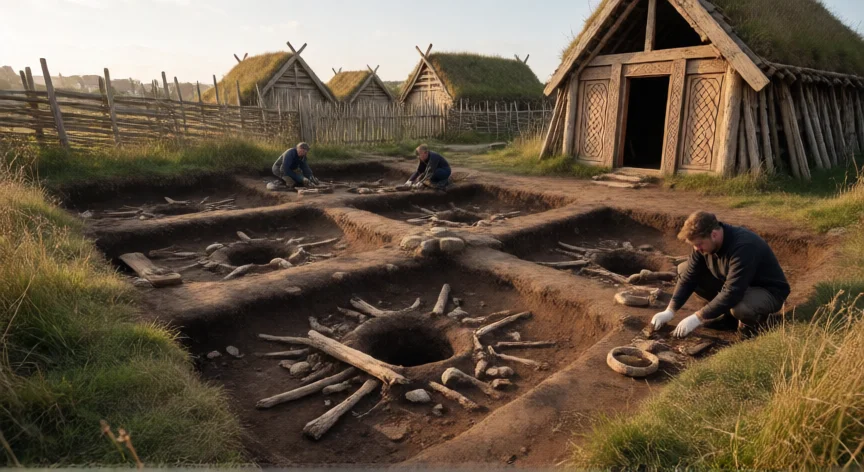 que hicieron los vikingos en inglaterra, Excavación arqueológica de viviendas vikingas en una ciudad del norte de Inglaterra