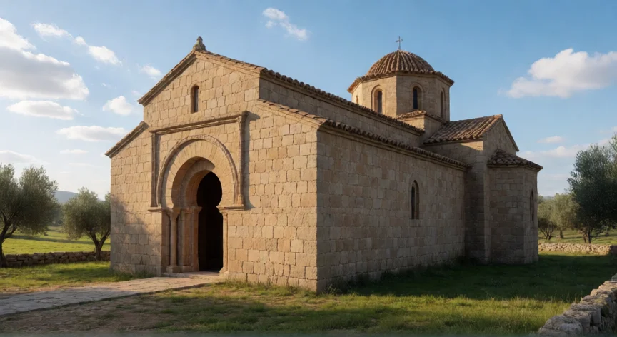 que hicieron los visigodos, Iglesia de arquitectura visigoda con arco de herradura en el campo español