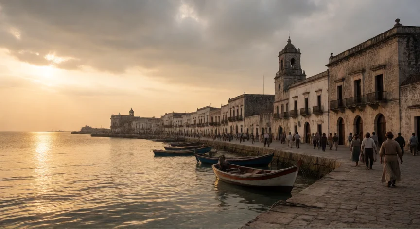 que hicieron los yunes en veracruz, Vista del puerto histórico de Veracruz con arquitectura colonial al atardecer