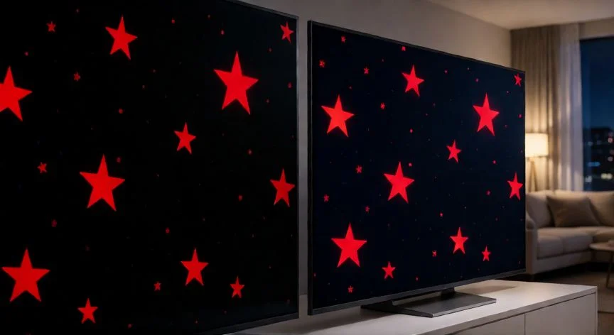 Comparativa visual de contraste entre tecnología OLED y QLED en pantalla