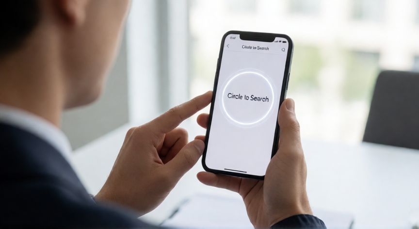 que incluye android 15, Persona utilizando la función Circle to Search en Android 15