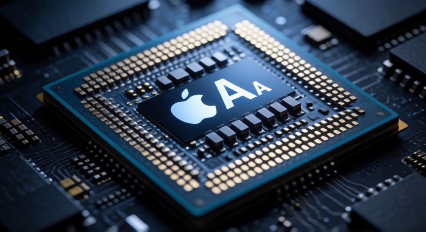 que iphone actualiza a ios 26, Detalle técnico del procesador Apple A14 Bionic en una placa base