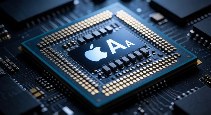 que iphone actualiza a ios 26, Detalle técnico del procesador Apple A14 Bionic en una placa base