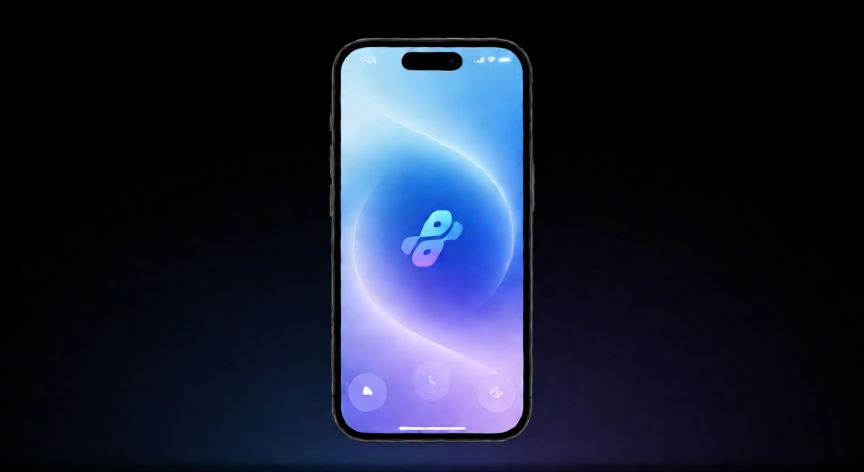 que iphone actualiza a ios 27, Concepto futurista de un iPhone mostrando la interfaz de iOS 27 con luces de neón azul y morado