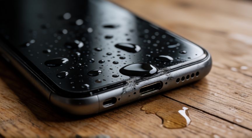 que iphone aguanta el agua, Smartphone con daños por agua mostrando humedad en los puertos