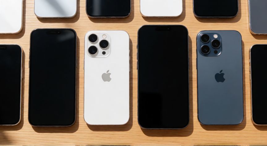 que iphone aun recibe actualizaciones, Varios modelos de iPhone alineados en una superficie de madera
