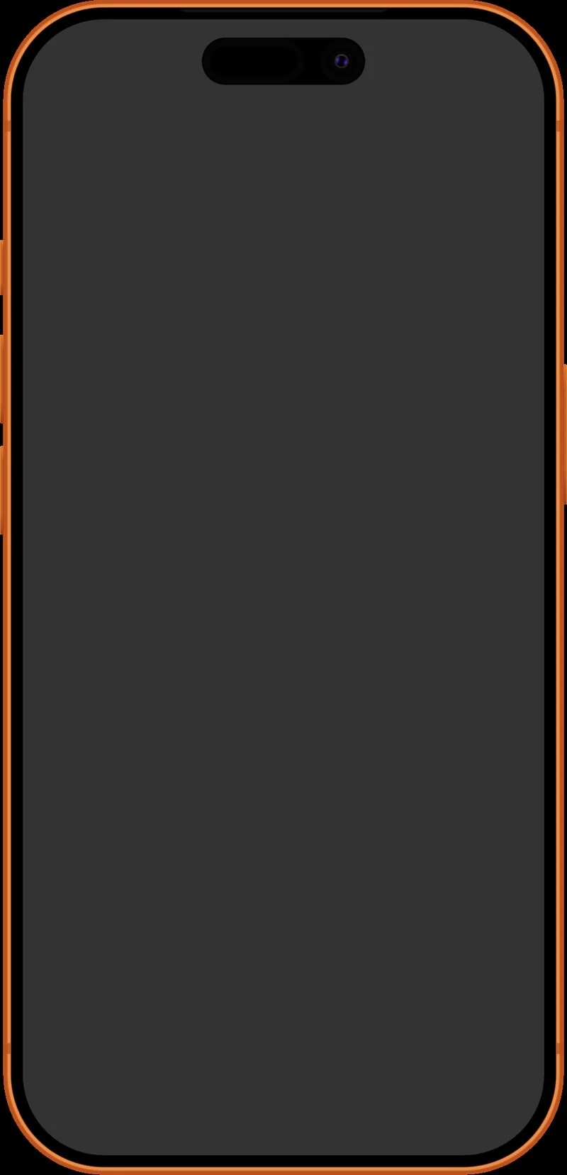 Ilustración vectorial del iPhone 17 Pro de frente, con chasis naranja y Dynamic Island