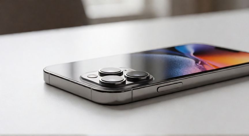 que iphone comprar ahora, iPhone de gama alta sobre escritorio minimalista mostrando sus cámaras