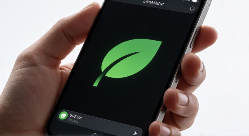 que iphone comprar en 2026 barato, Mano sosteniendo un teléfono reacondicionado con símbolo de sostenibilidad