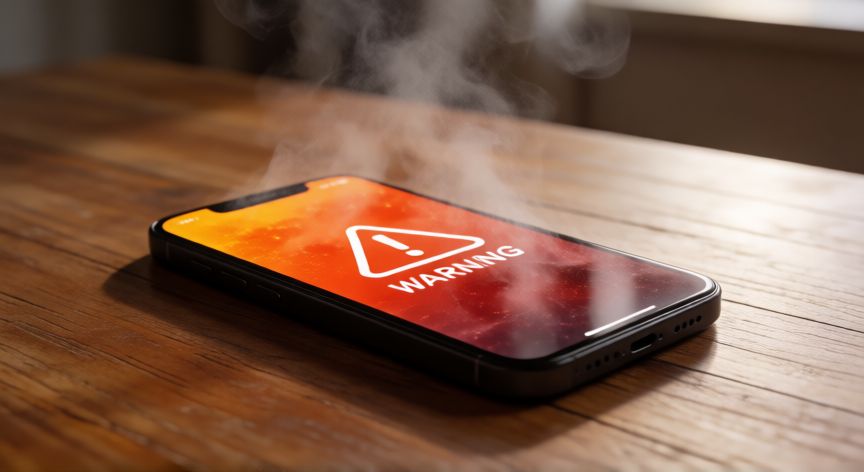 que iphone dio problemas, Smartphone mostrando advertencia de temperatura alta en la pantalla