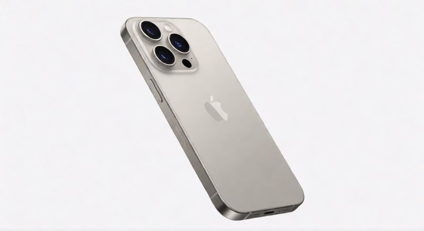 que iphone es el ultimo, iPhone 15 Pro Max en titanio sobre fondo blanco