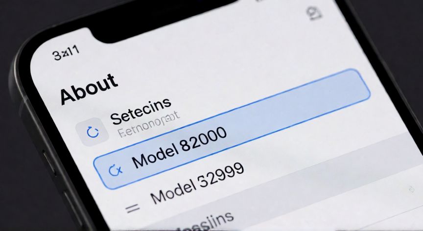 qué iphone es este, Pantalla de ajustes del iPhone mostrando el numero de modelo y nombre del dispositivo