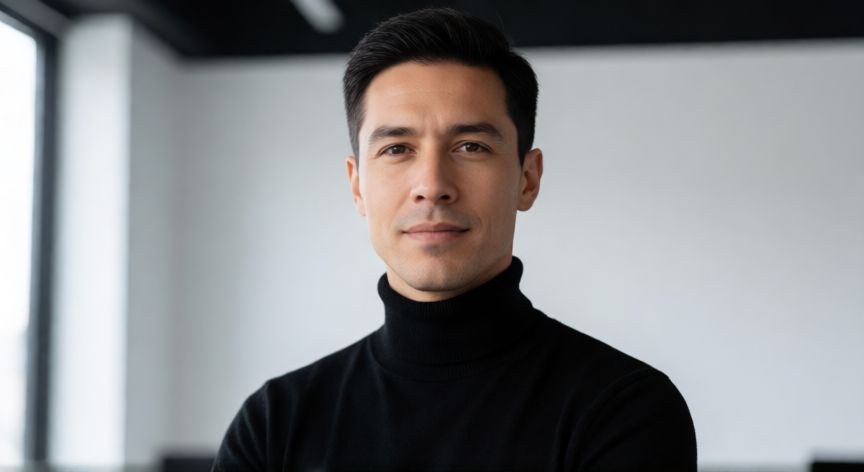 Retrato del líder tecnológico y fundador de Apple en su oficina