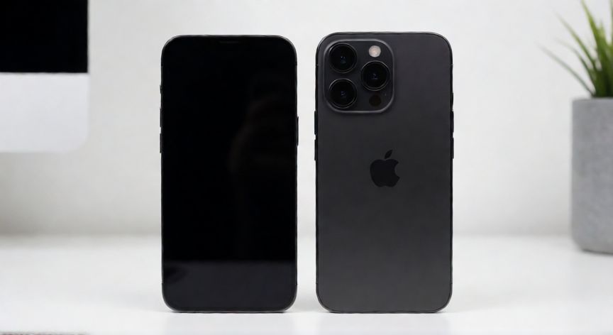 qué iphone es mejor el 13 o el 14, Comparativa visual de los diseños del iPhone 13 y el iPhone 14 sobre una superficie blanca