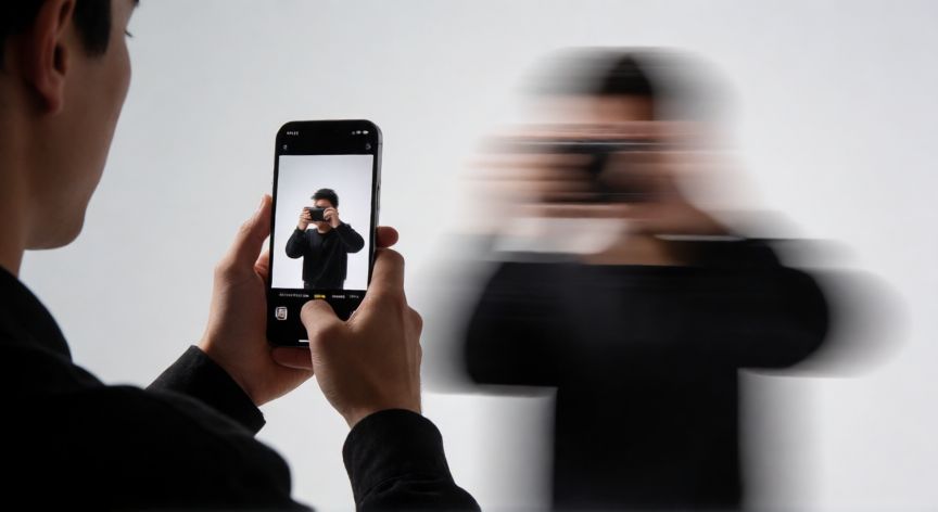 que iphone graba a 120 fps, Persona grabando con un iPhone 14 Pro Max en estudio
