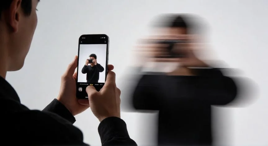 que iphone graba a 120 fps, Persona grabando con un iPhone 14 Pro Max en estudio
