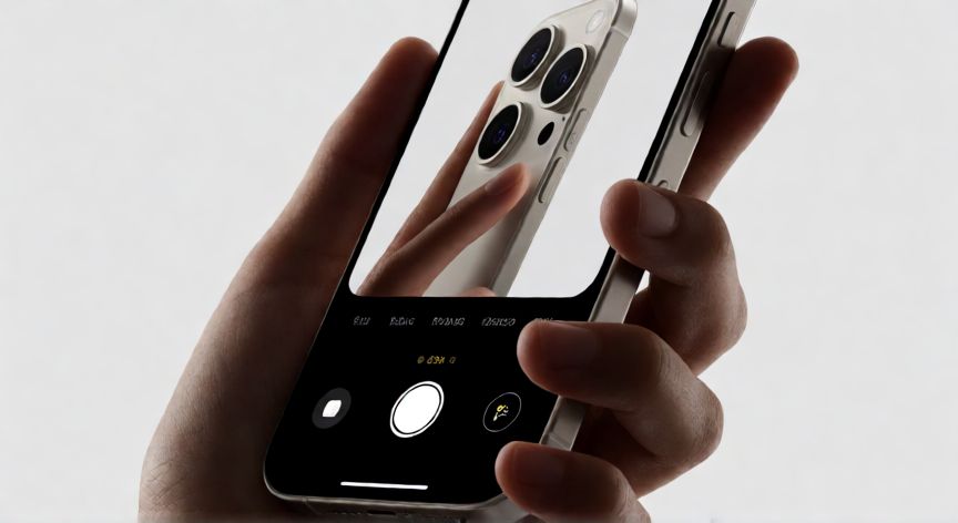 Mano sosteniendo un iPhone mostrando la interfaz de grabación de video en la pantalla