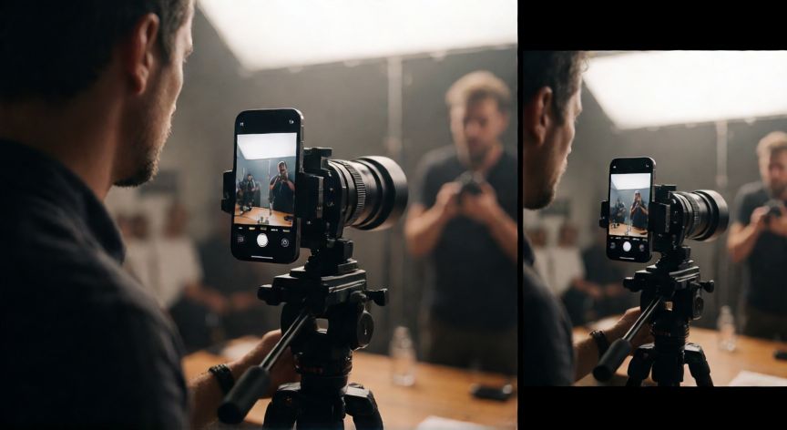 que iphone graba en logaritmico, iPhone Pro montado en trípode grabando video profesional