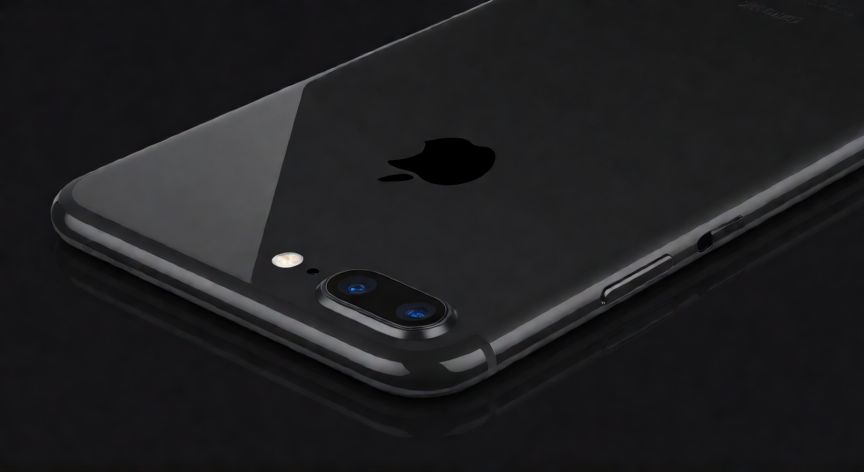que iphone habia en 2016, Vista trasera de un iPhone 7 Plus negro destacando su sistema de doble cámara