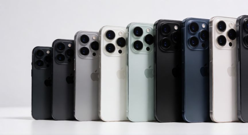 Línea completa de modelos de smartphone de Apple en distintas colores