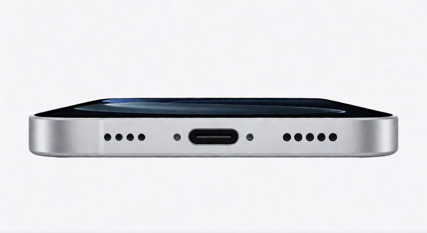 Puerto de carga USB-C en la parte inferior de un iPhone moderno
