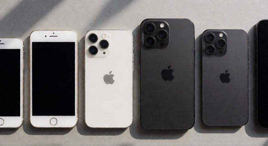 que iphone lleva esim, Línea de tiempo visual con diferentes generaciones de iPhone que muestran la evolución del diseño y compatibilidad