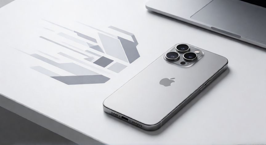 que iphone me compro calidad precio, Smartphone de gama media sobre escritorio moderno con iluminación de estudio