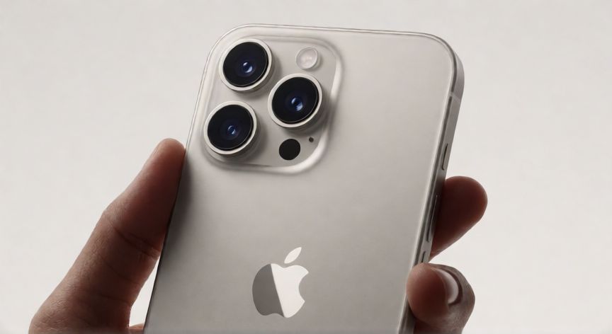 que iphone me compro hoy, iPhone Pro Max de color titanio mostrando su sistema de camara triple