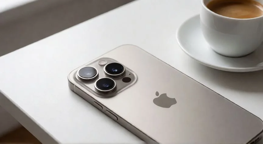 Varios iPhone de distintos tamaños sobre un escritorio de madera con luz natural